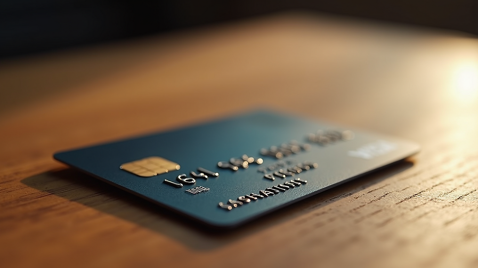 Close-up of credit card on a wooden table