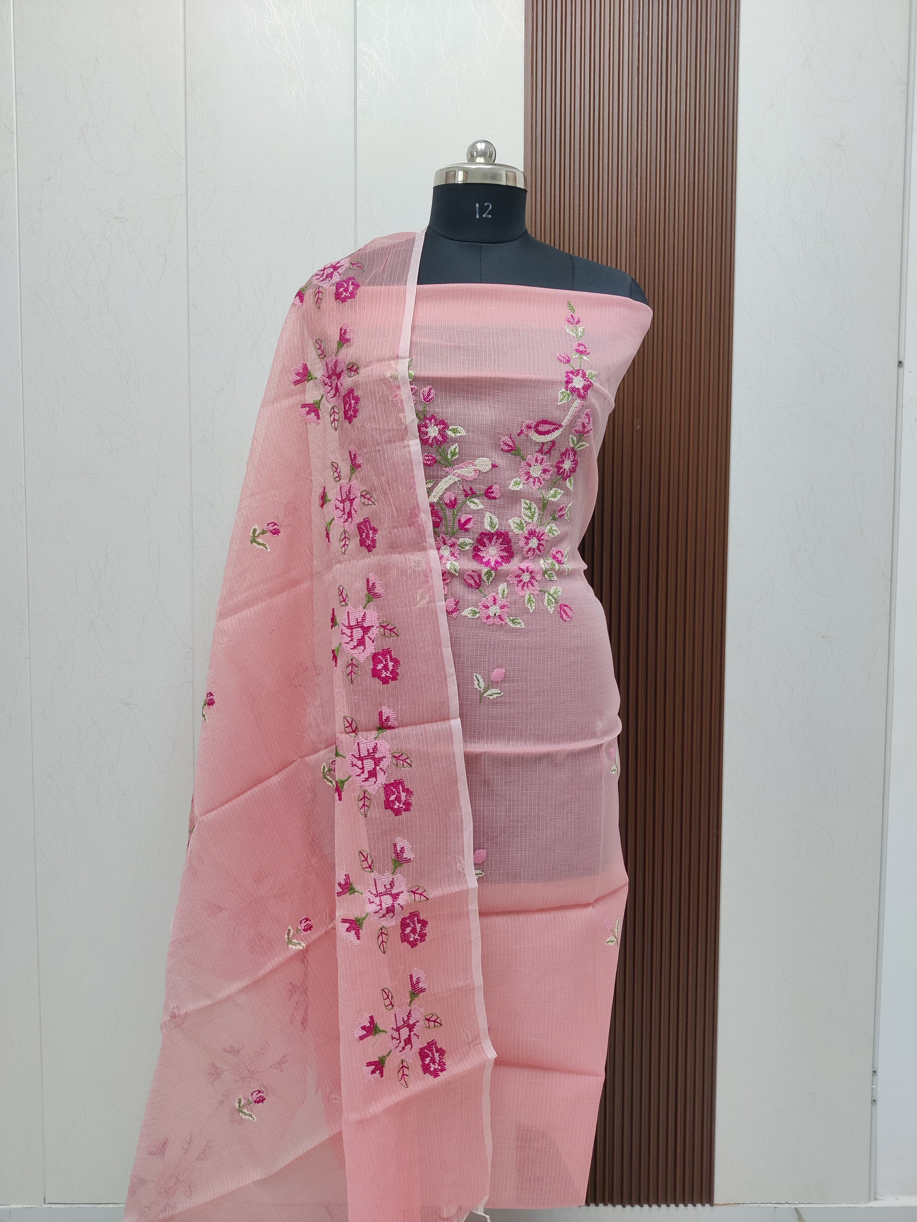 Kota Doria Soft Cotton Embroidered Dress Material