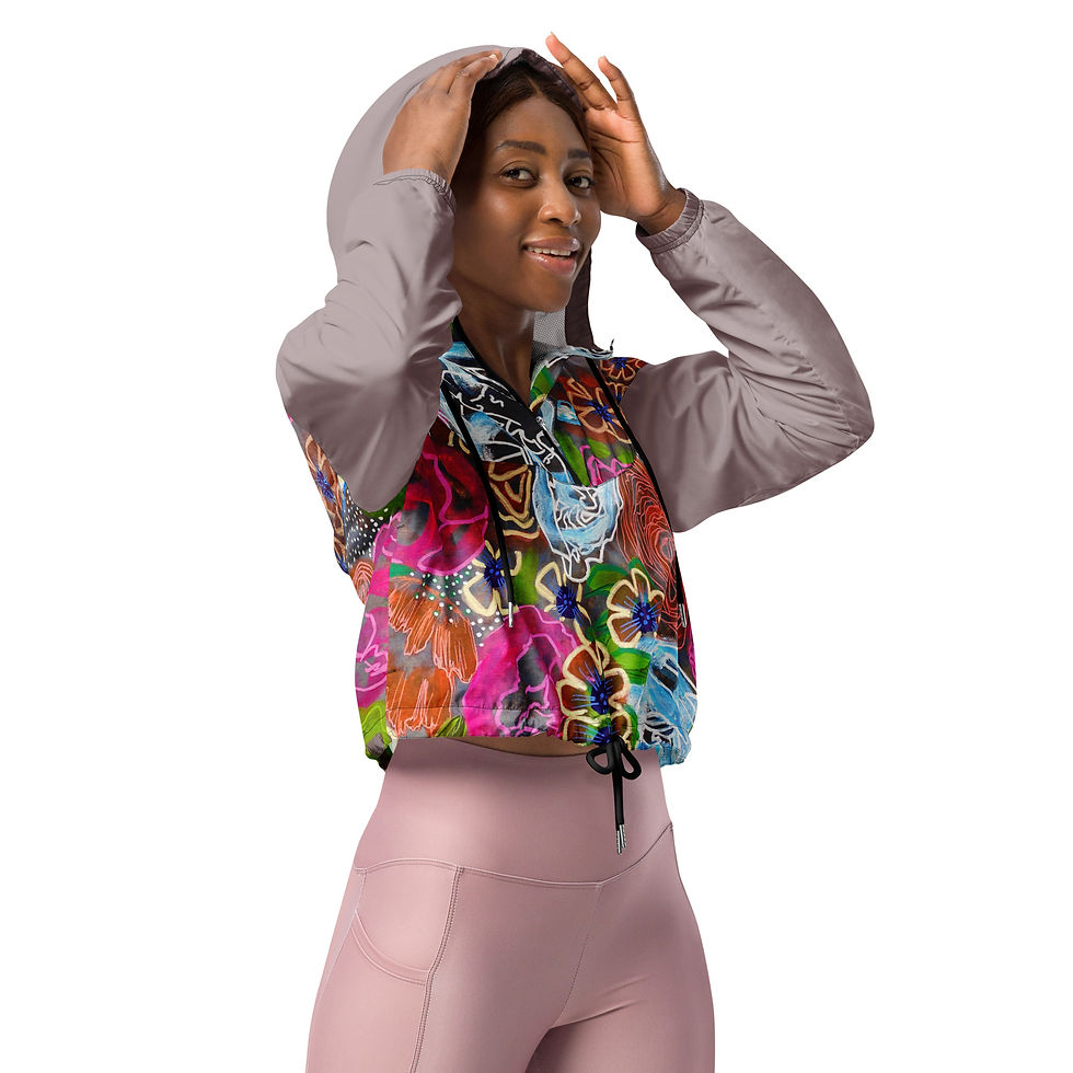 Thumbnail: Floral Glow tan vibe cropped windbreaker