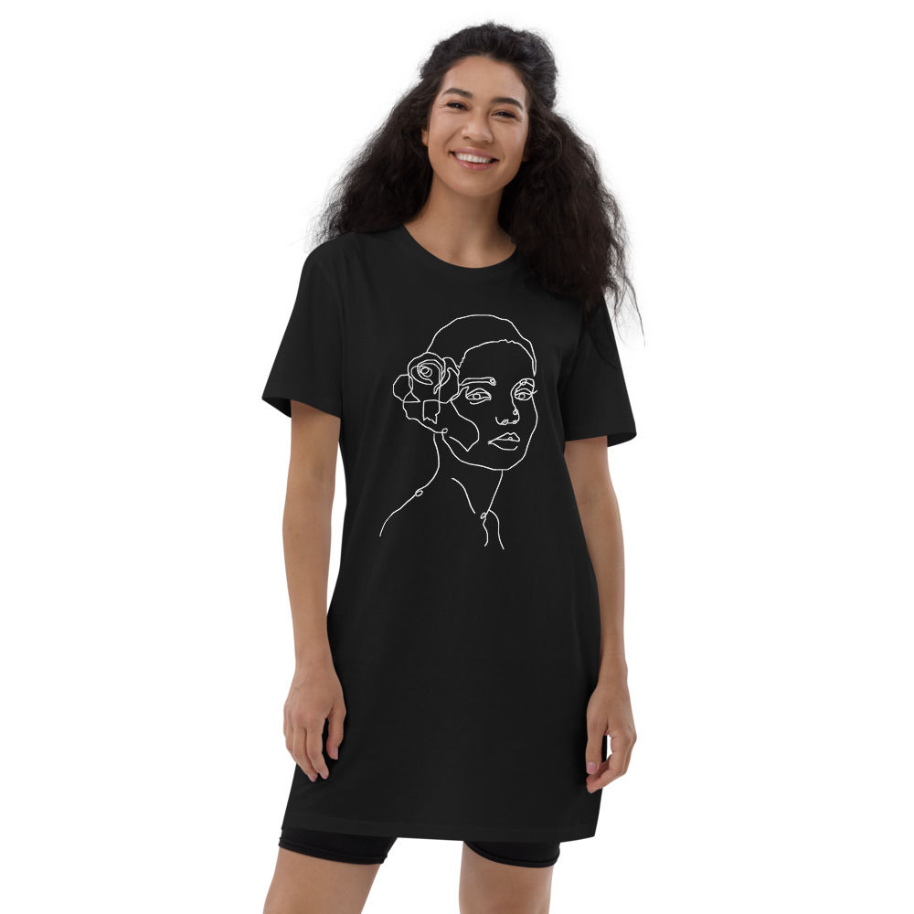 Continuous White Line Portrait Organic cotton t-shirt dress