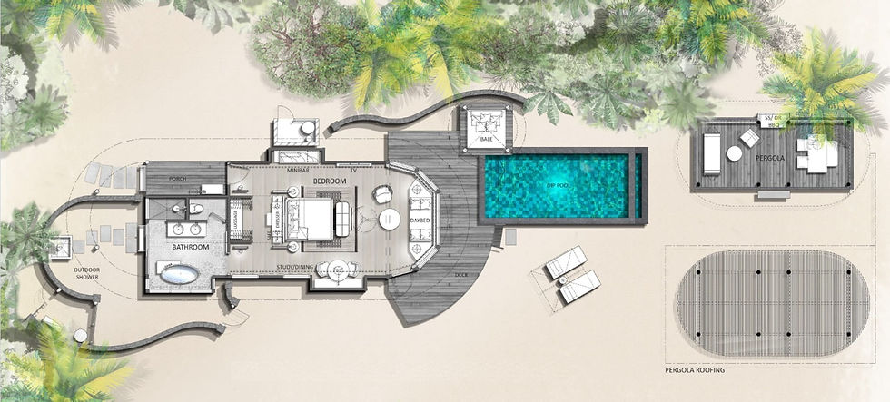 Floor Plan Four Seasons Resorts Maldives Kuda Huraa Accommodation Sunrise Beach villa with Pool