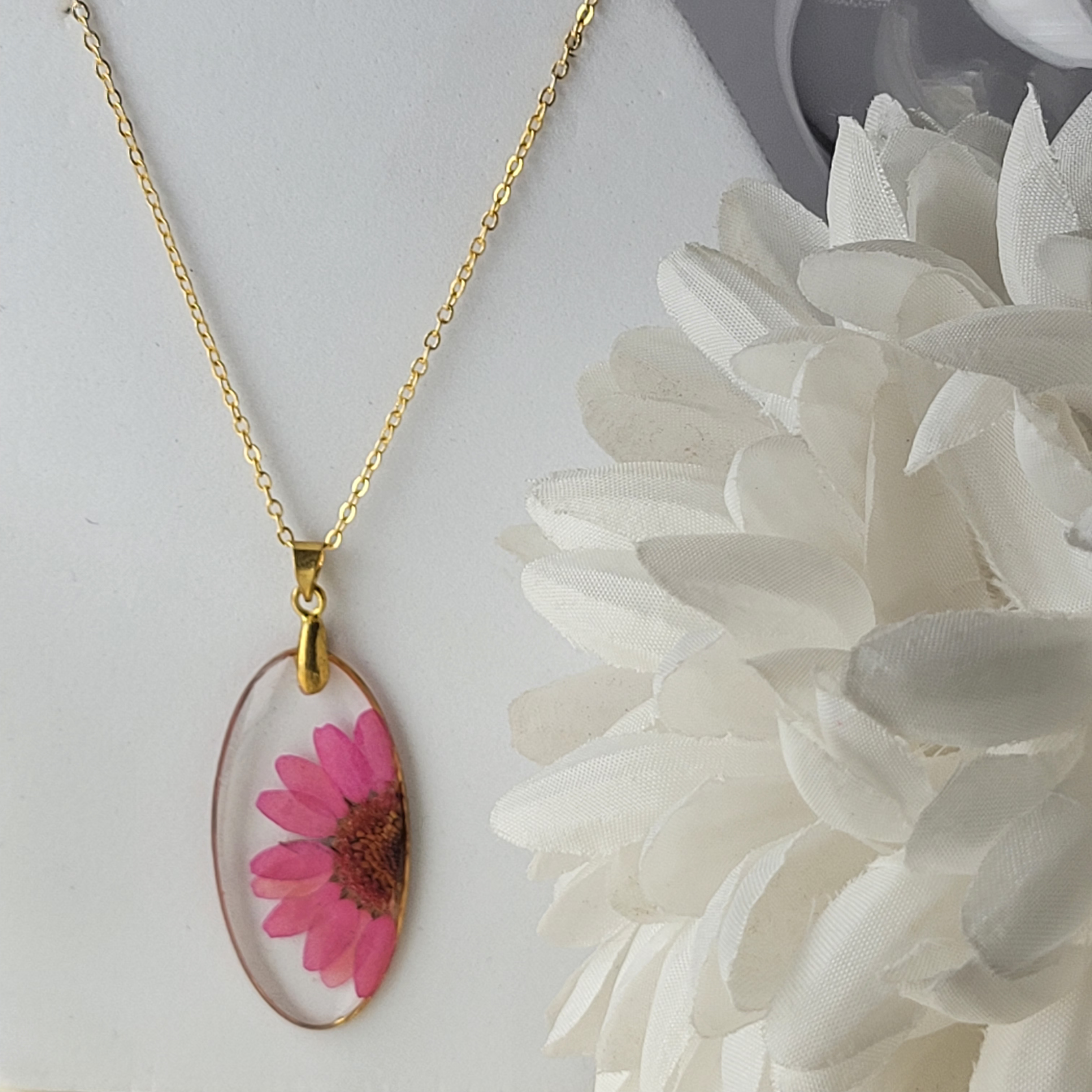 Pink Daisy Pendant Timeless & Handcrafted Floral Resin Jewelry