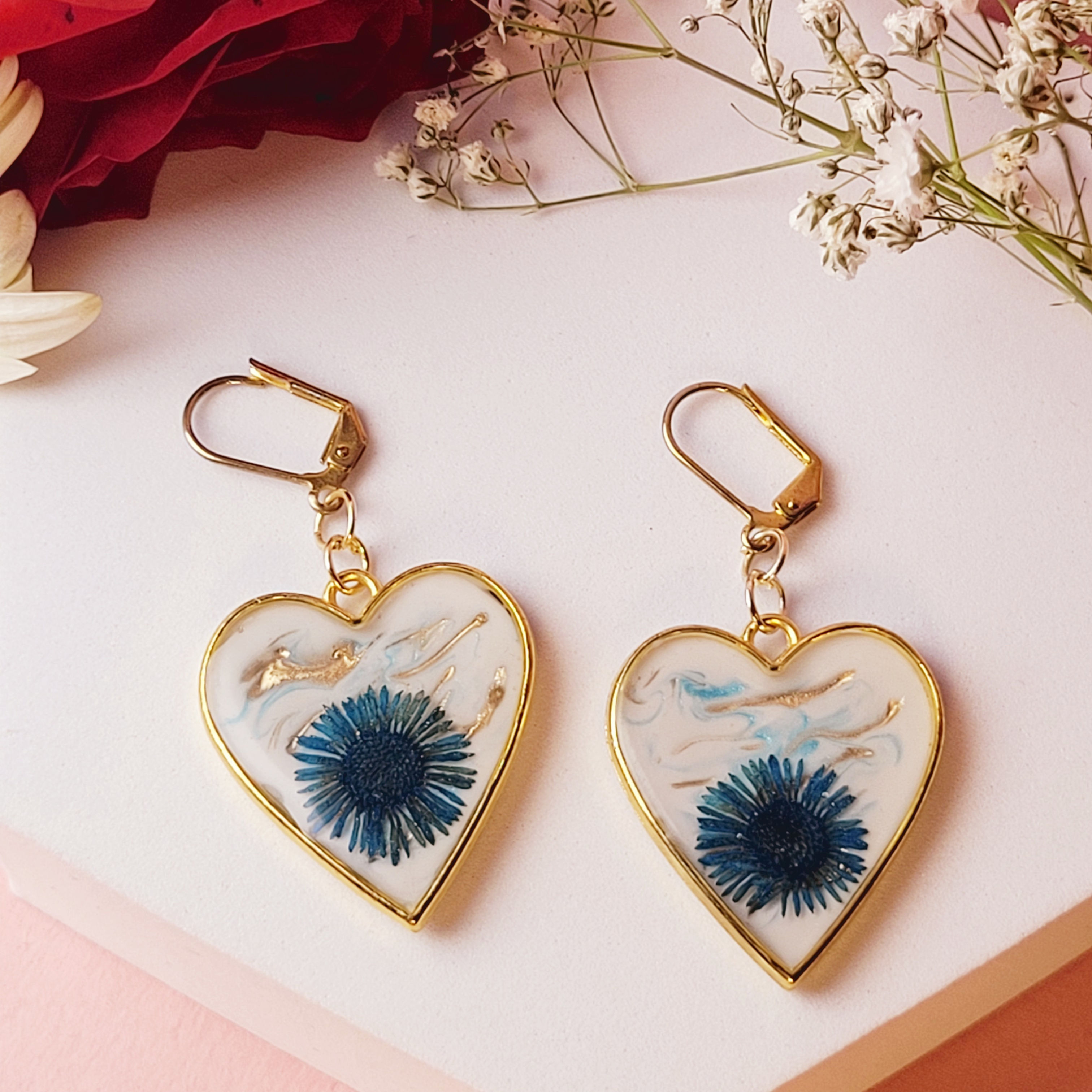 Blue Heart Floral Earring | Romantic & Delicate Handmade Accessory