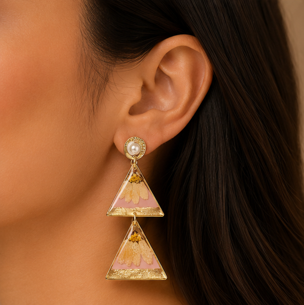 Thumbnail: Pink Daisy Gold Earrings |  Delicate Floral Earrings