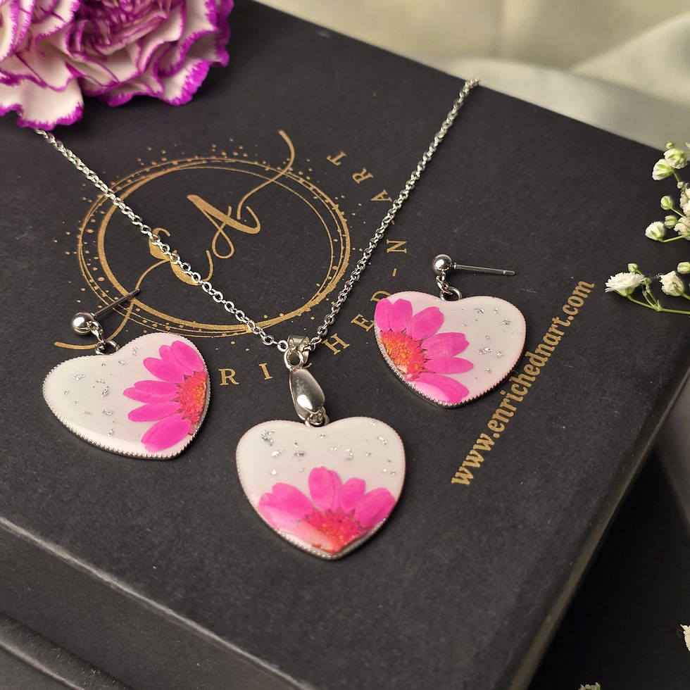 Daisy on White Silver Heart Earring and Pendant Set | Classic Silver Floral Set