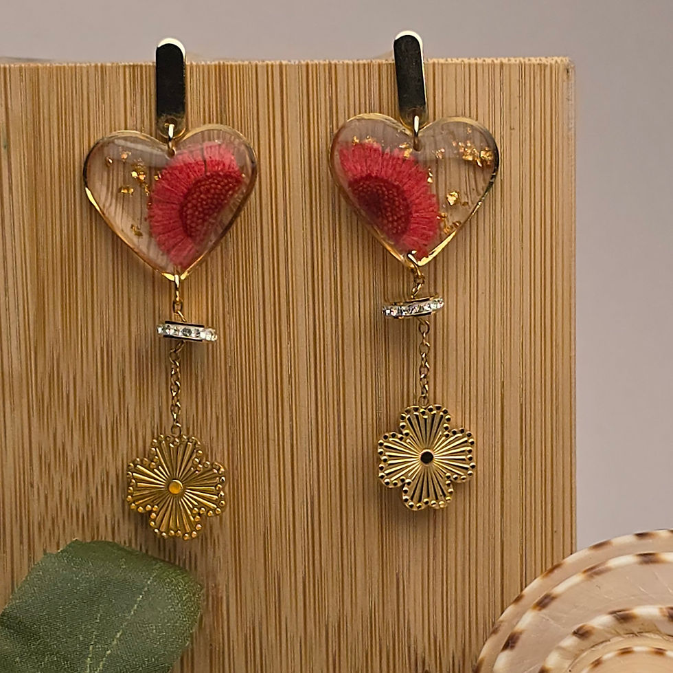 Red Aster Heart Floral Earrings | Bold Statement Piece