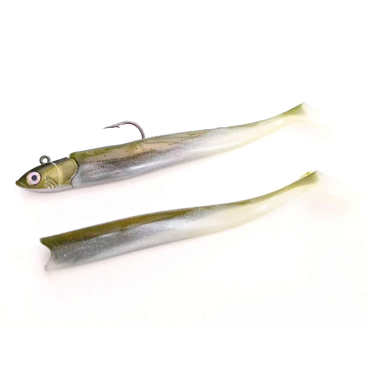 Sandeel Fishing Jig Lure 140mm 30g 1 Head 2 Paddle Tails