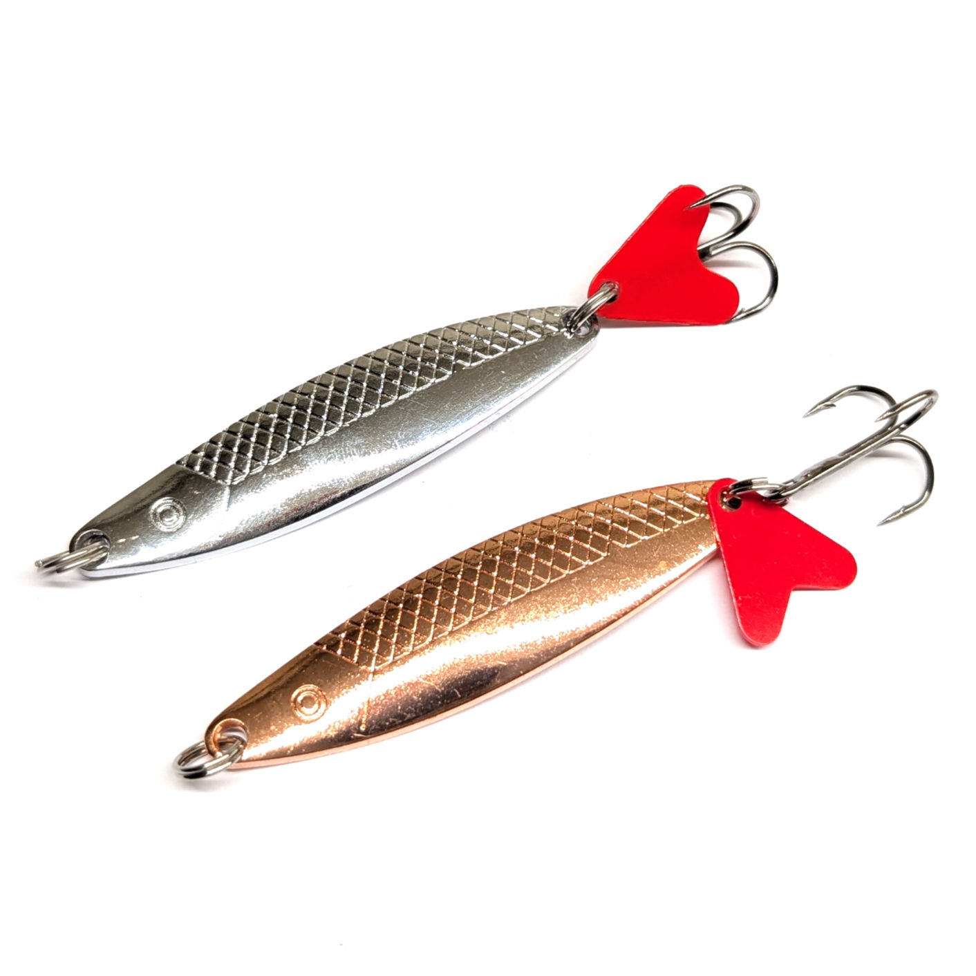 Salmon Fishing Spoon Lures 2 Pack Copper Silver 10g #6 Treble Hook