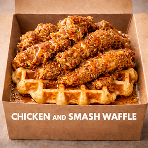 Chicken Smash And Waffle (Choice of Red Velvet)