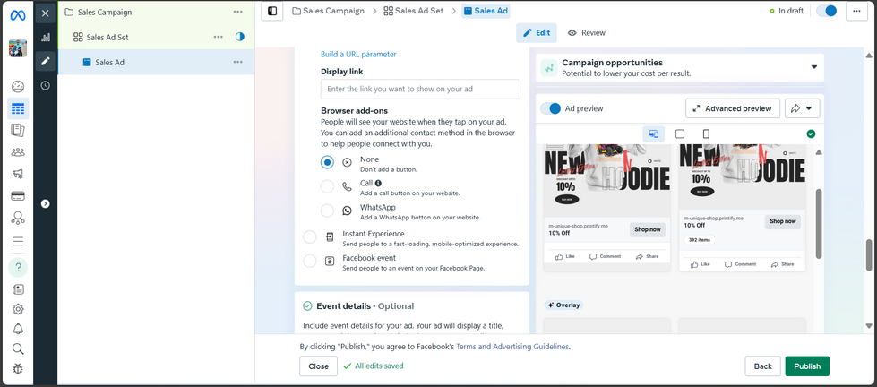Facebook Ads Campaigns Call Batton