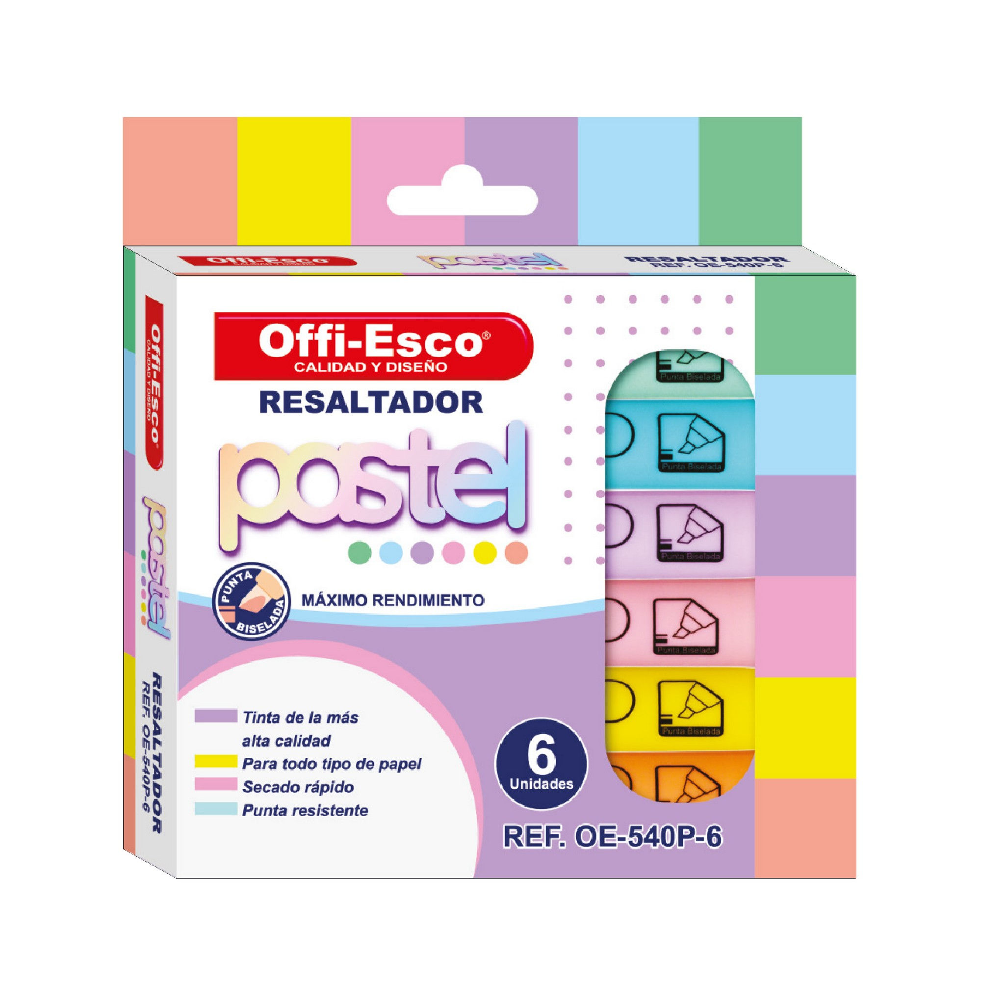 Resaltador Offi-Esco X 6 OE-540 Pastel Grueso