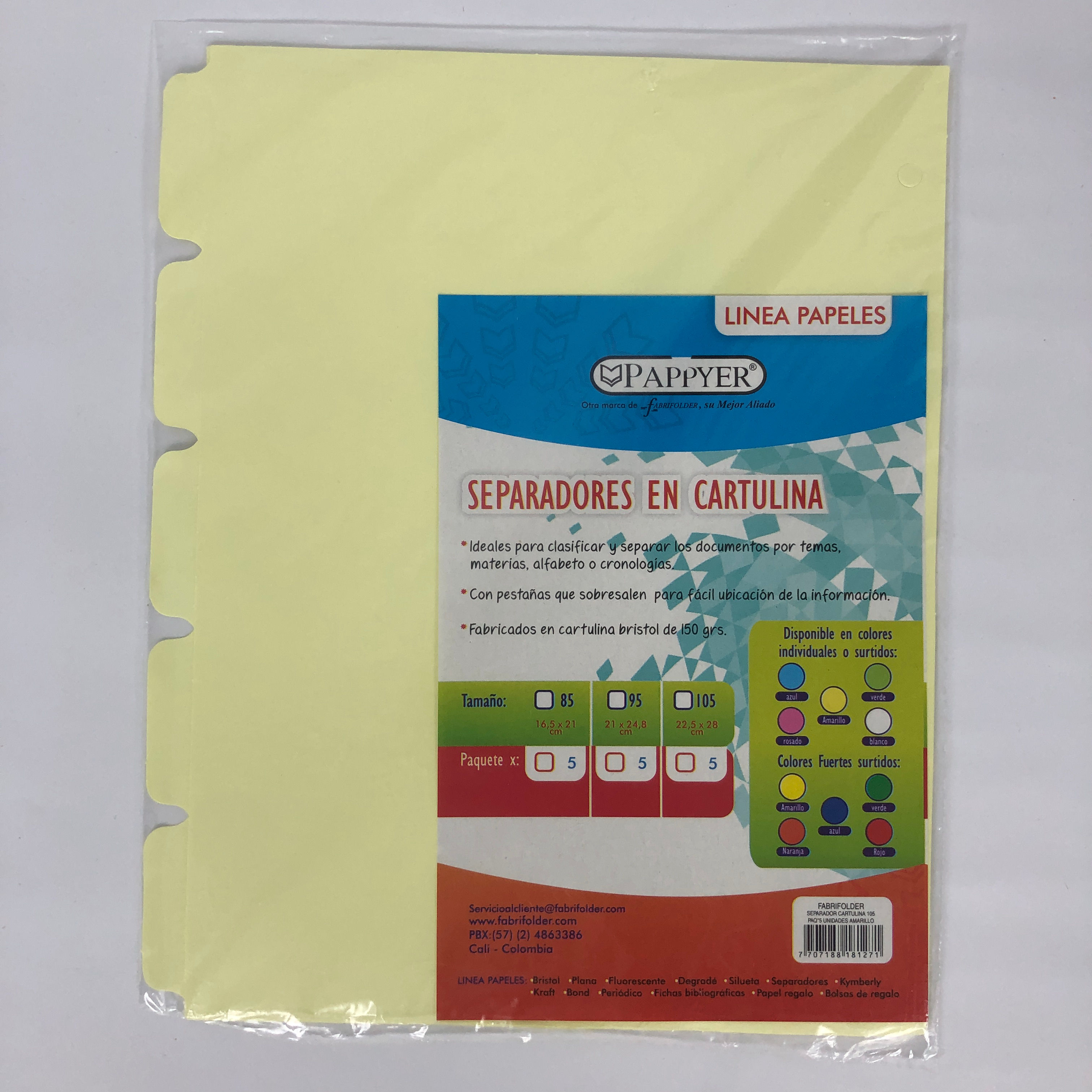Separador De Materia ó Guía Clasificadora Amarilla x 5 Pappyer