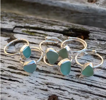Handmade Sterling Silver Adjustable Sea Glass Ring