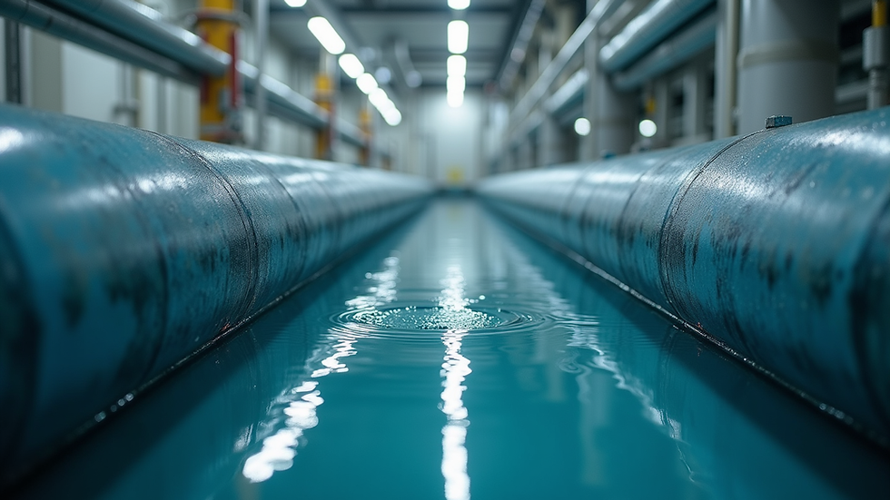 Eye-level view of industrial water treatment plant equipment