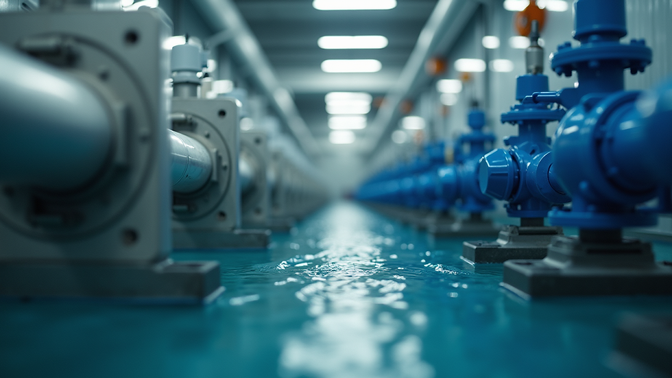 Eye-level view of industrial water treatment plant equipment