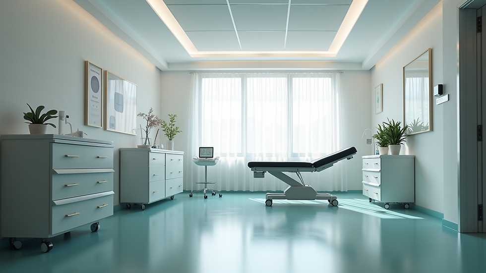 Eye-level view of a modern physiotherapy clinic treatment room