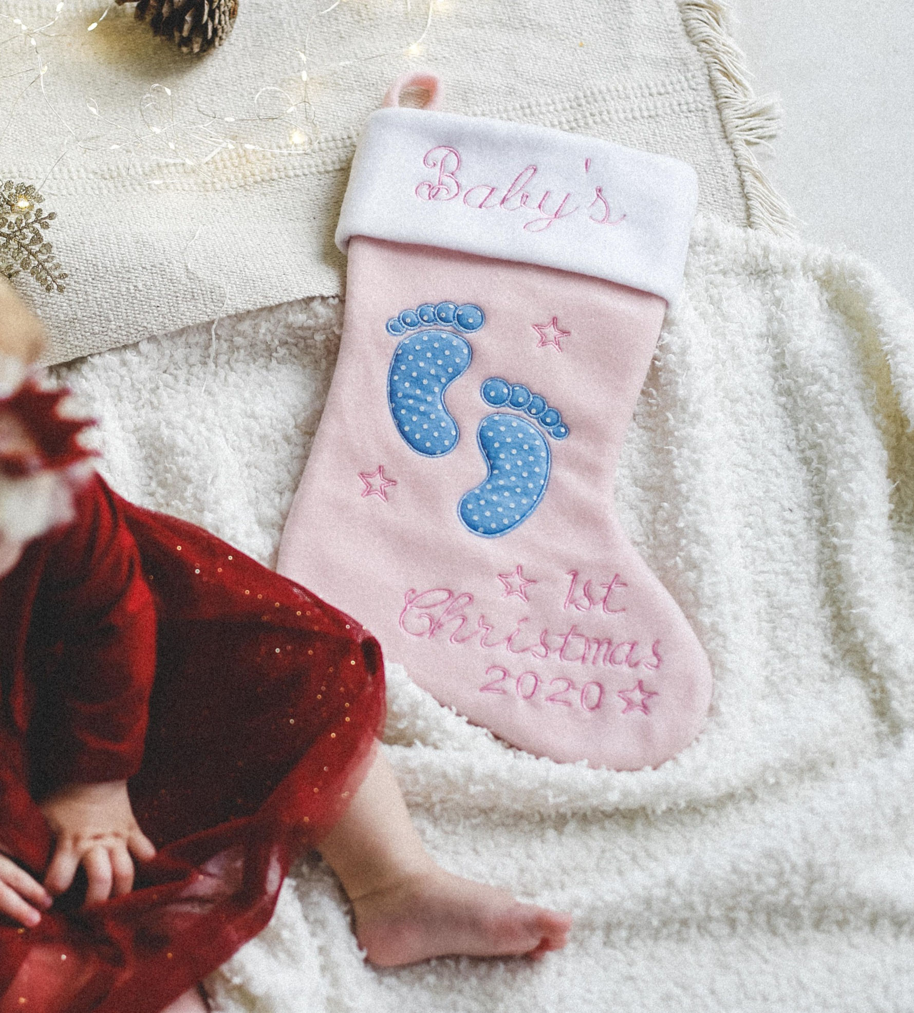 Baby's First Christmas Stockings Footsteps, Pink