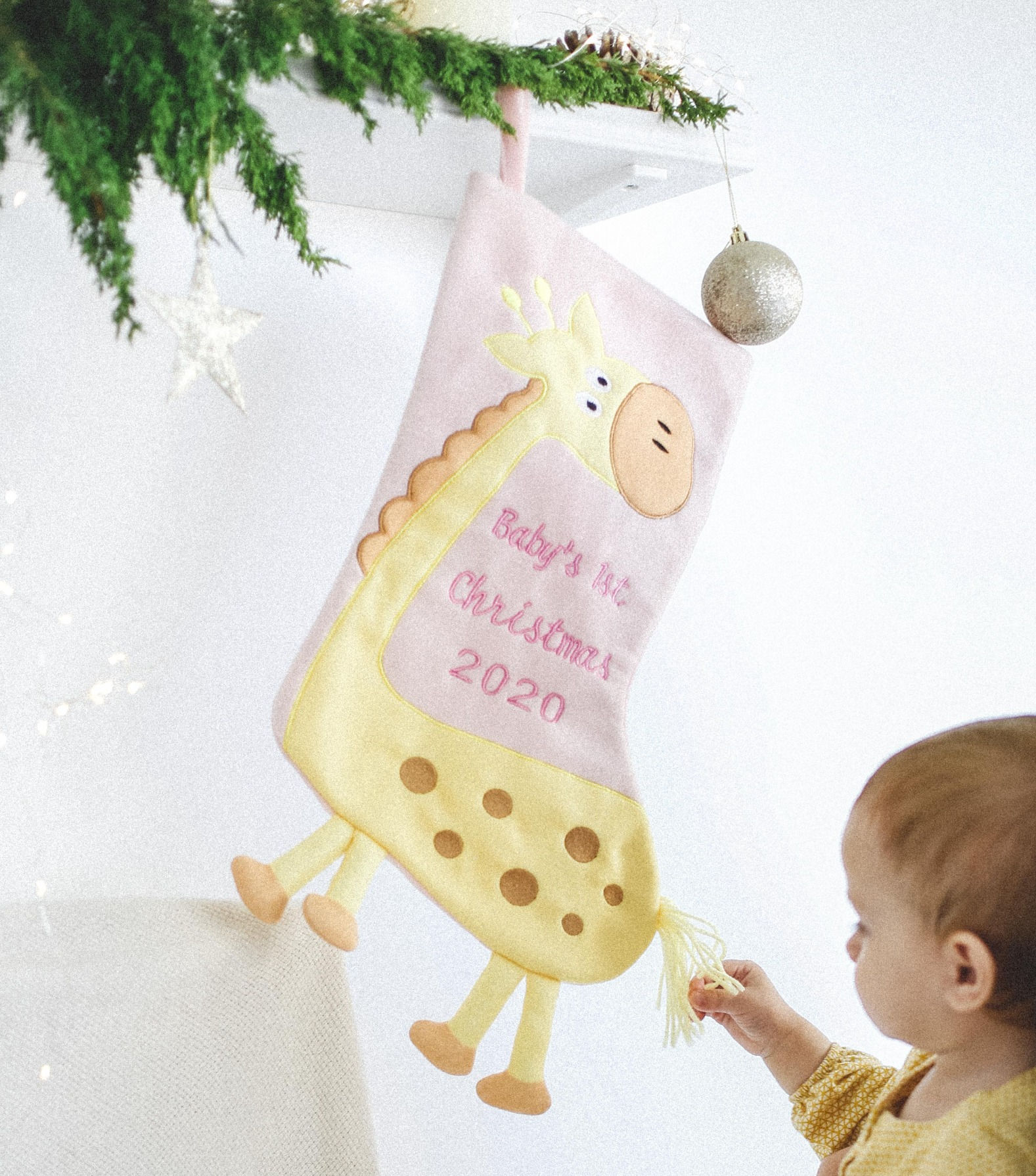 Giraffe Baby's First Christmas Stockings, Pink