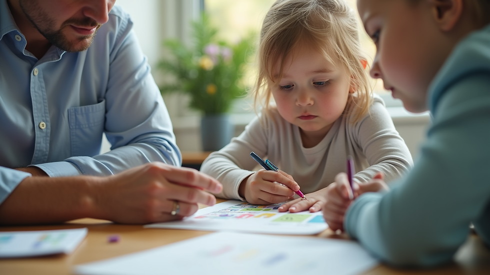 Close-up view of a therapy session with a child and therapist using visual aids