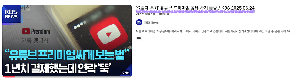 (구독공유 플랫폼의 먹튀 실태에 대해 자세하게 보도한 KBS 뉴스)