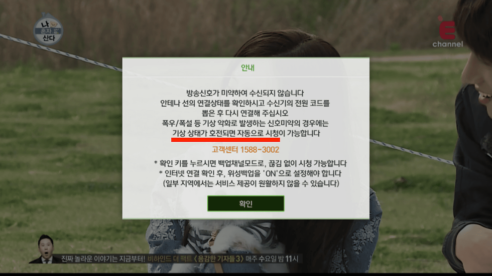 (날씨가 나쁘면 방송이 중단되는 스카이라이프 TV)