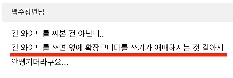 (울트라와이드는 듀얼모니터를 구성하기 어렵다는 클리앙 유저의견)
