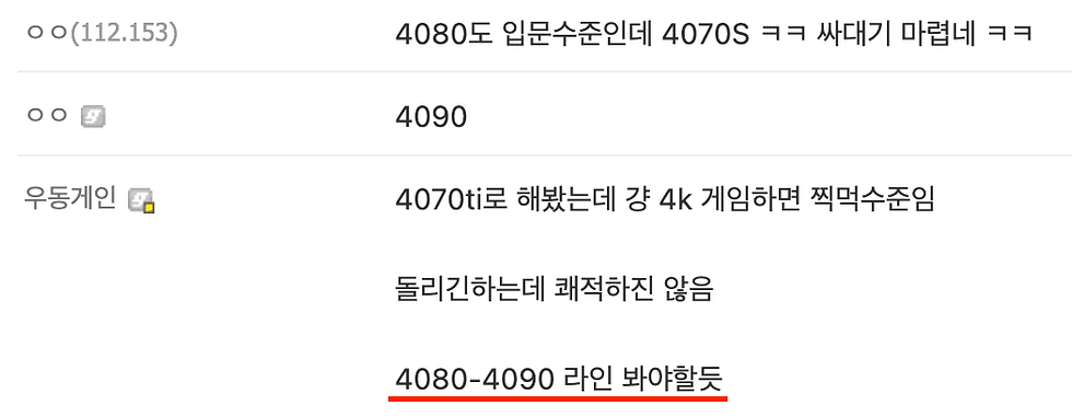 (4k 게이밍은 4090까지 생각하라는 디시 유저의견)