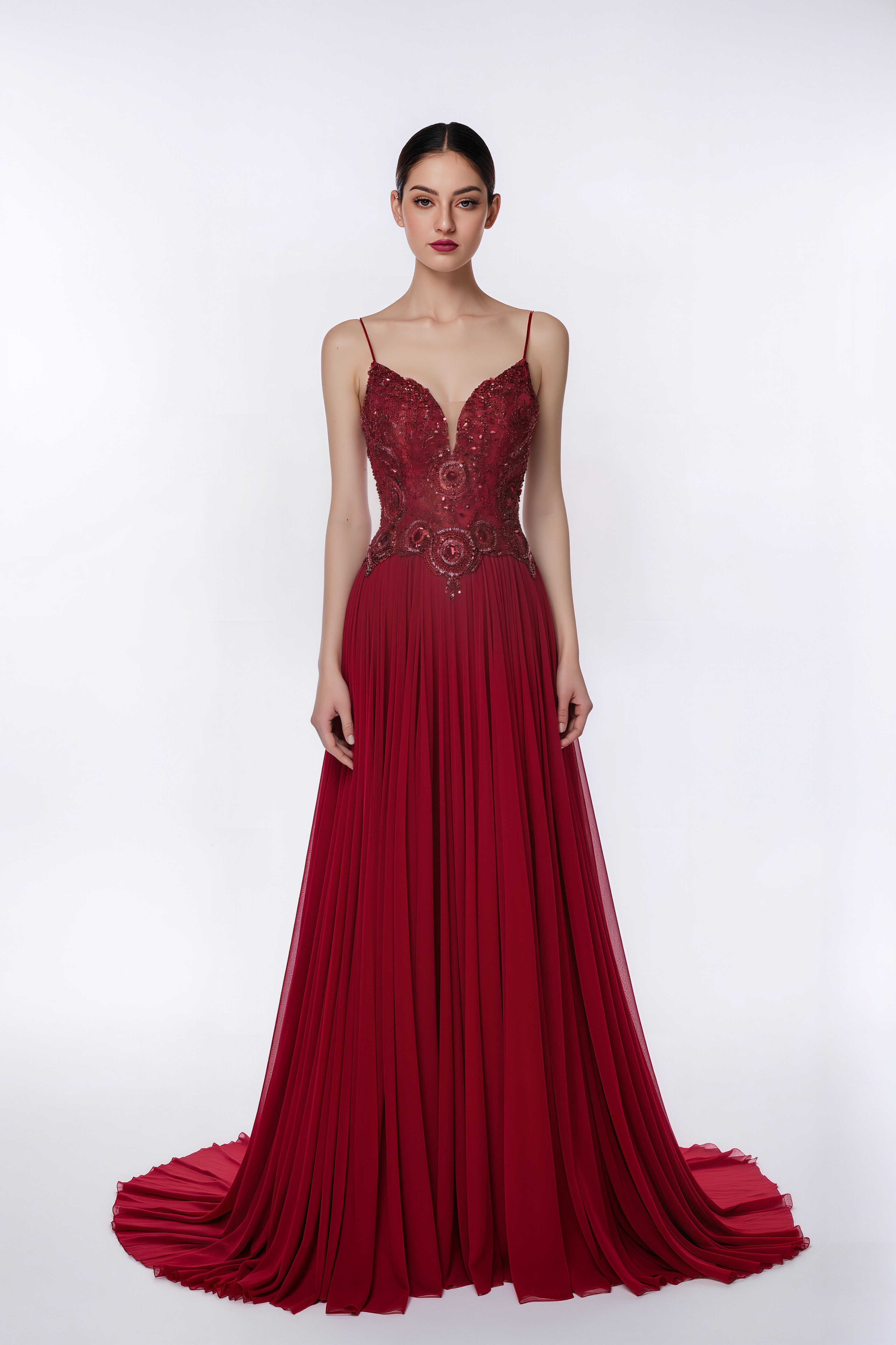Crimson Embroidered Evening Gown – Haute Couture Summer 2026