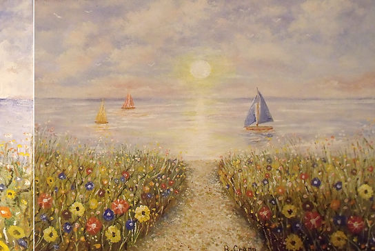 Boats, Sea and Flowers, 12 x 16 x 1 inch, Oil.jpg