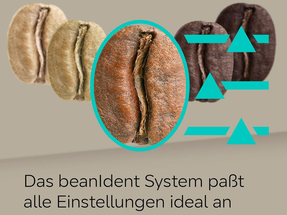 Kaffeebohnen in verschiedenen Bräunungsgraden, mit Text: Das beanIdent System passt...