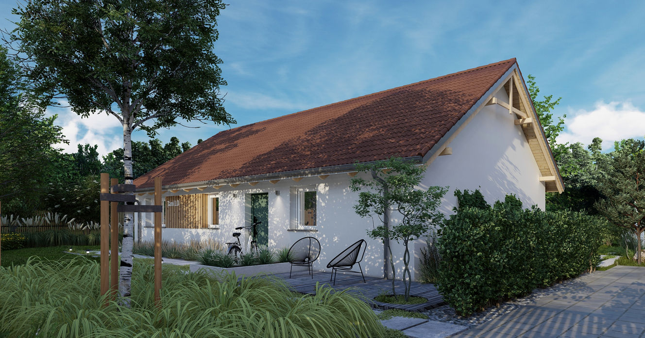 Tani Dom 1.0 Widok na wjazd i wejście do budynku