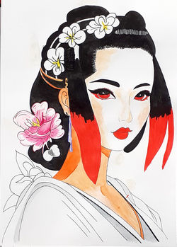Geisha 4 (aquarelle & stylo graphique)