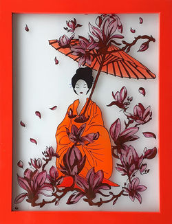 La geisha au tulipier (20x26cm)