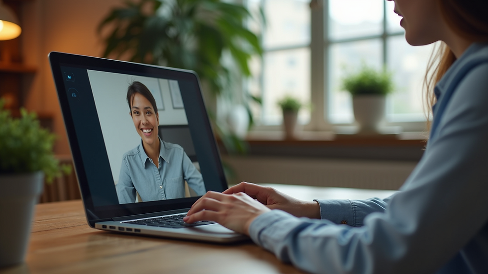 Close-up view of a laptop screen showing an online therapy session in progress