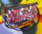 Oil painting of a purse with mirrors reflecting pink