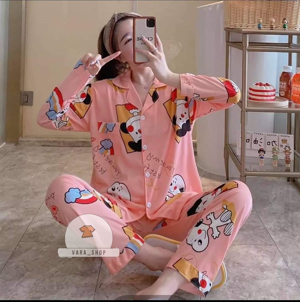 ชุดนอนขายาวสีชมพู
