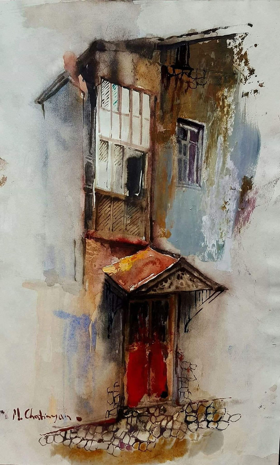 "Εγκαταλελειμμένο Σπίτι" (Abandoned house), Mher Chatinyan, 2017. Λάδι σε χαρτί & ακουαρέλα, διαστ. 30x21cm.