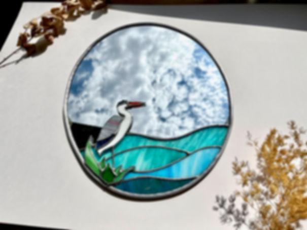 Balıkçıl kuşu Tasarım Vitray Ayna