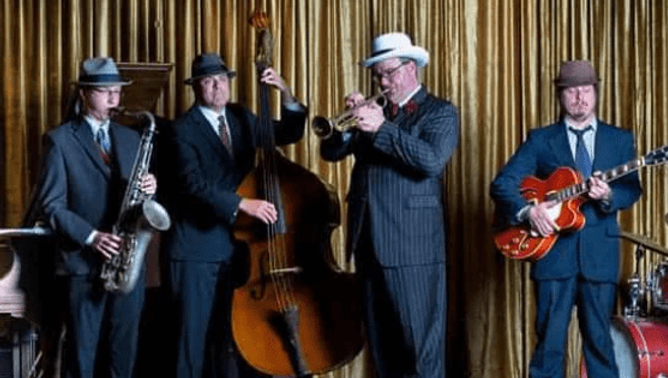 Traditional swing in Kansas City's jazz heritage style, with a full horn section and rhythm section.