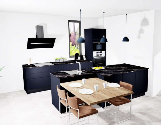 Cuisine noir plan de travail céramique 