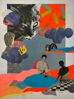 collage marie minary surréaliste art illustration marieminary.com besançon cat in the sky