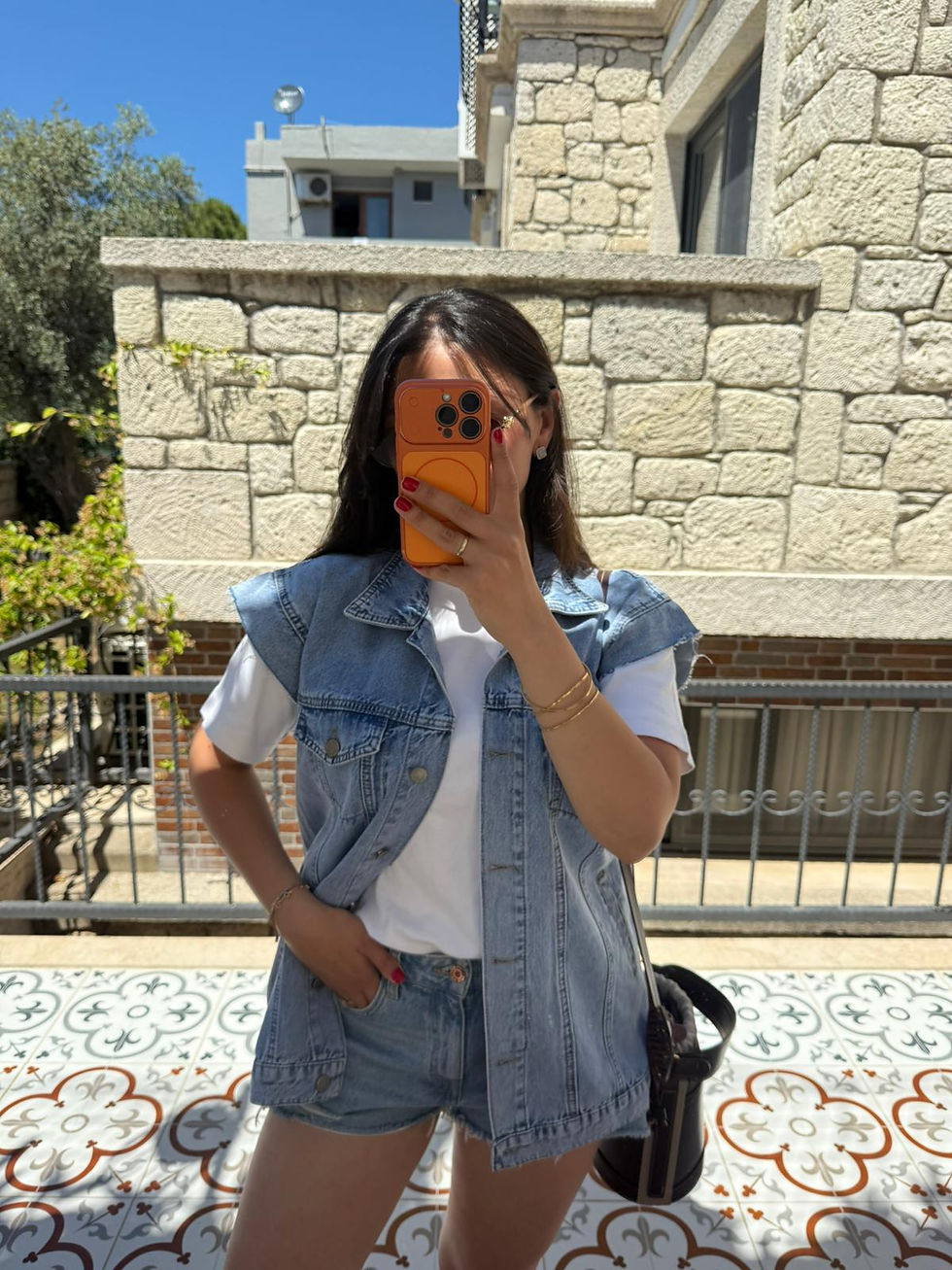 Küçük resim: Mavi Oversize Denim Ceket