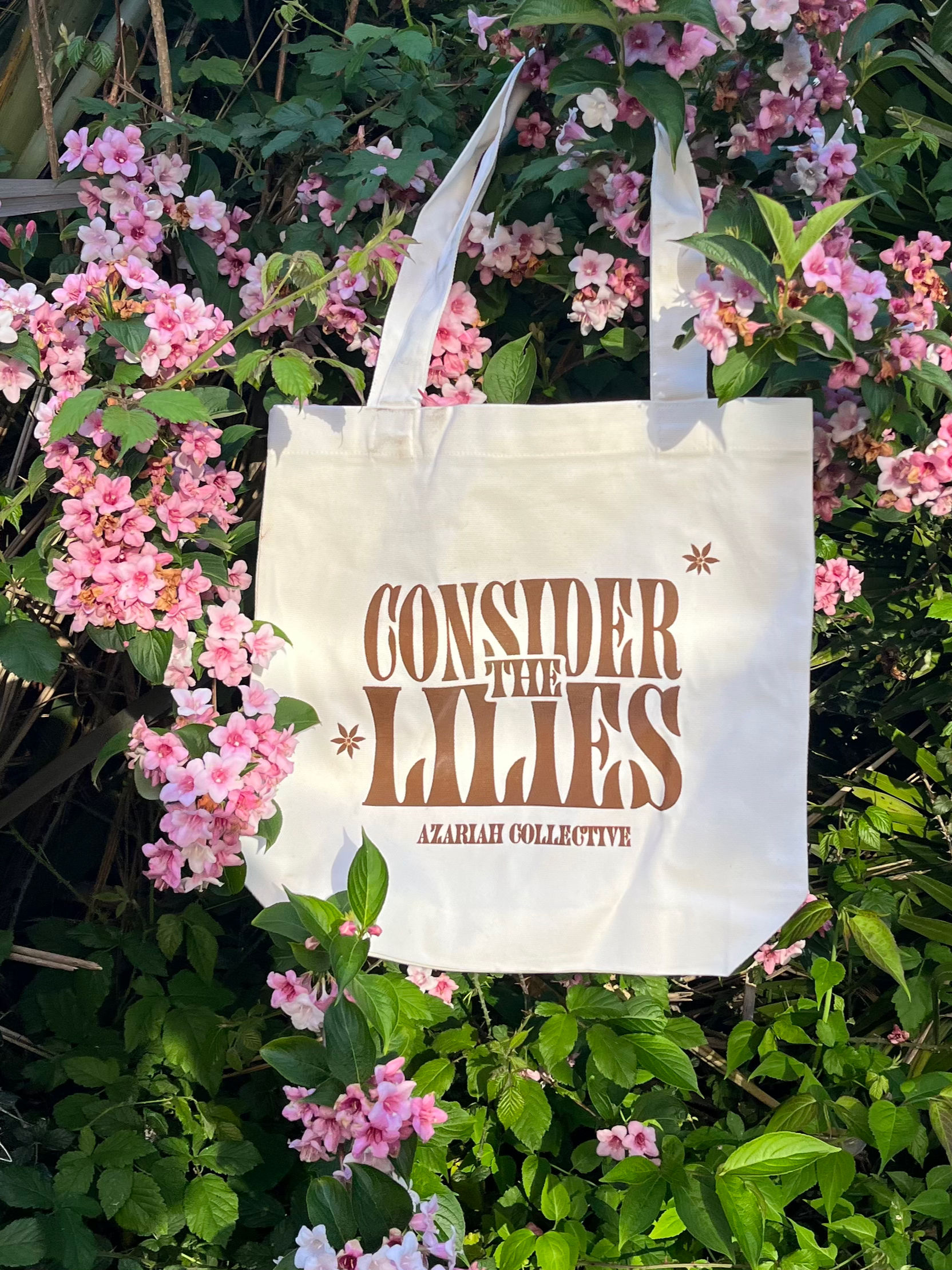 CONSIDER THE LILIES TOTE BAG (CREAM/BROWN)