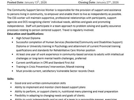 Community Support Worker, PPT, 0.6