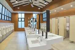 Row of modern white ceramic wash basin i