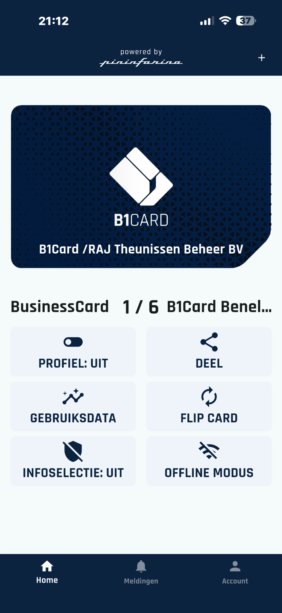 B1 Card-app: Je kaart beheren