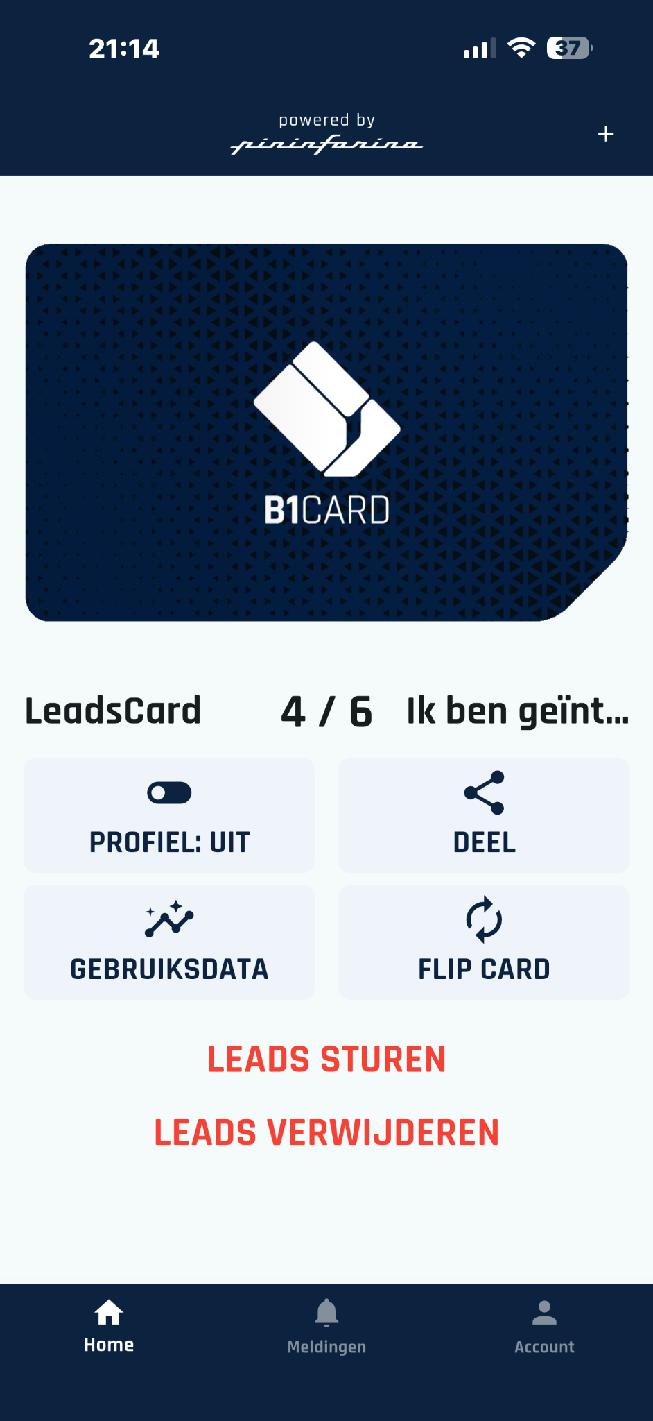 B1 Card-app: Leads verzamelen