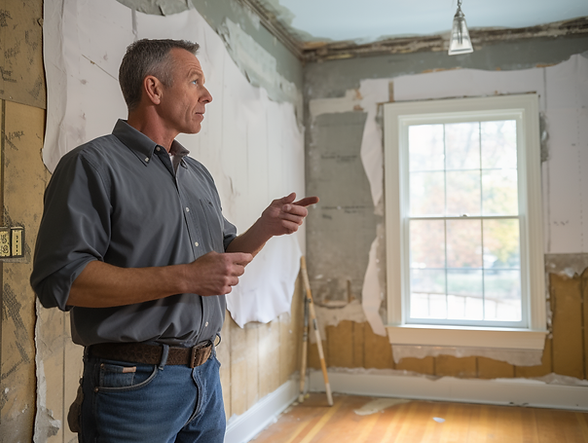 kevingodfrey_man_holding_paperwork_looking_at_wet_sheetrock_on_8481d929-2394-4fde-a021-aca