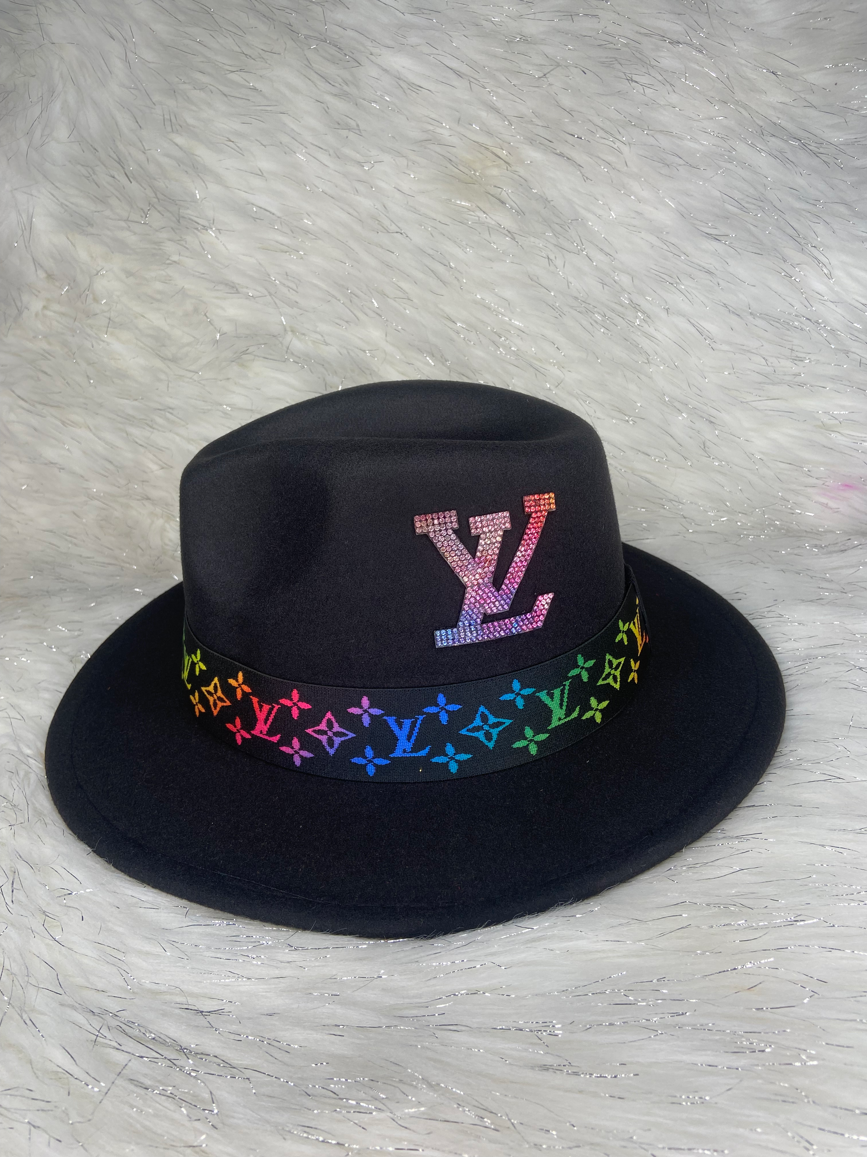 The black LV rainbow Fedora hat w/patch
