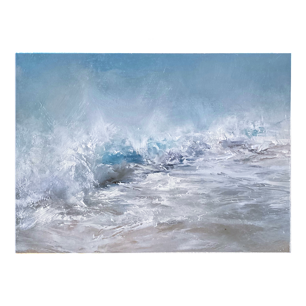 Seascape oil sketch capturing the brightness and motion of waves as they crash with ebergetic palette knife work.